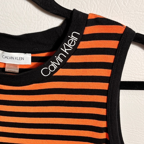 Calvin Klein Cotton Striped Mini Dress in Orange and Black Small - Picture 3 of 7